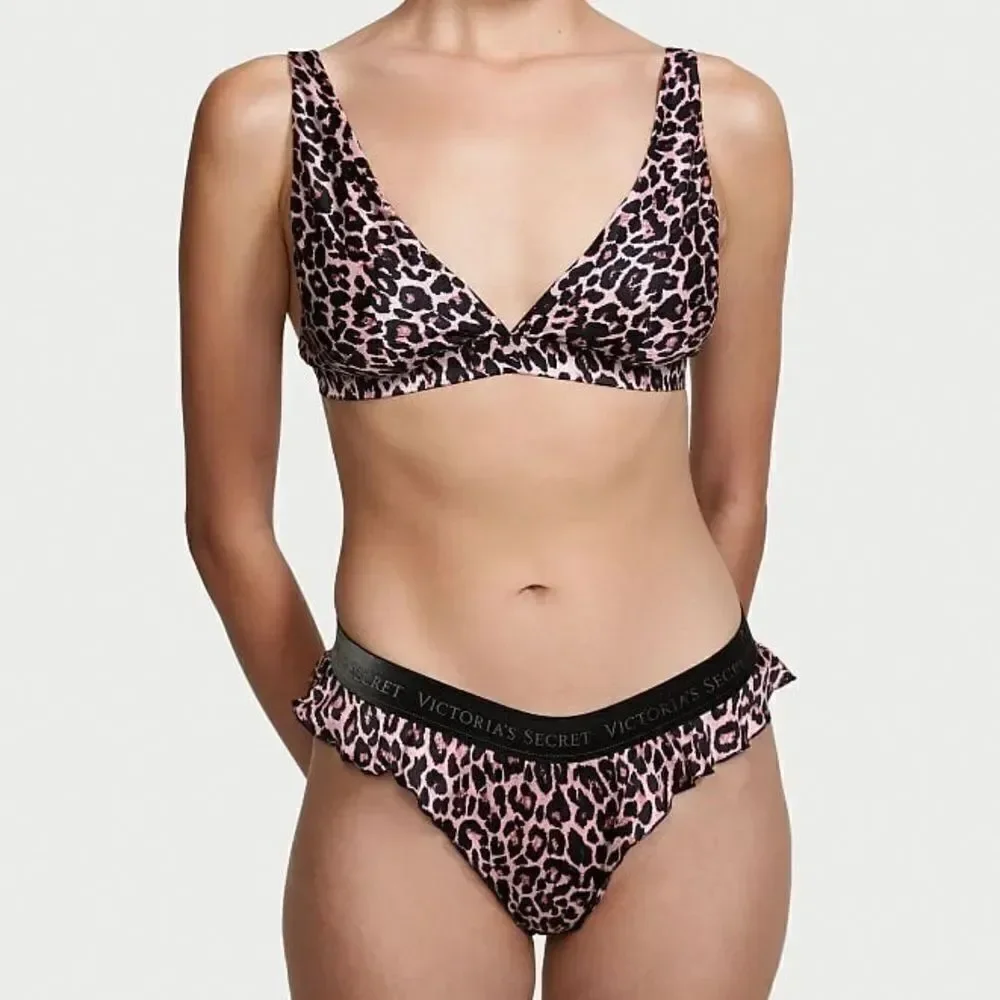 Victoria’s Secret LUXE Set 100% SILK bralette & High Waist Ruffle thong Panty XL